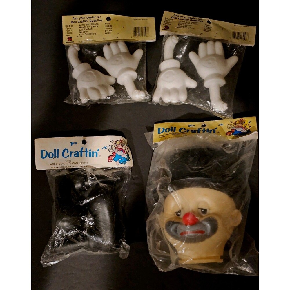 Mangelsen's Doll Craftin' Lot: Hobo Clown Head, 2 Pairs White Hands, Black Boots